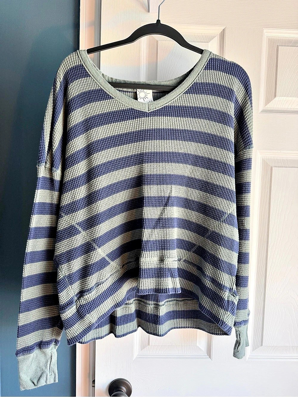Offline by Aerie Striped Crew Neck Sweater Blue & Green Medium